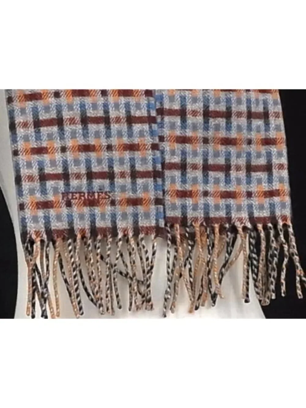 Hermes Scarf Ecosse Gold Multicolor Cashmere Allover Pattern Fringe - Picture 2 of 4